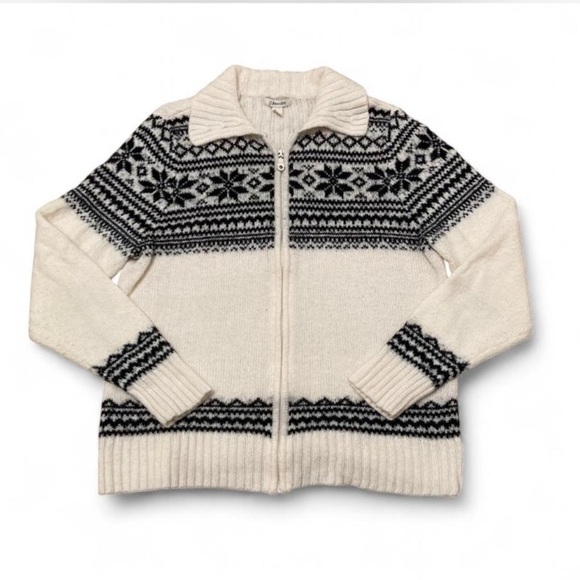 Vintage St. John's Bay Fair Isle Zip Up Sweater, Black & White, Fall, Women’s XL - Picture 1 of 8